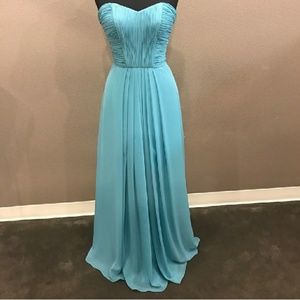 Blue green chiffon dress with pleats